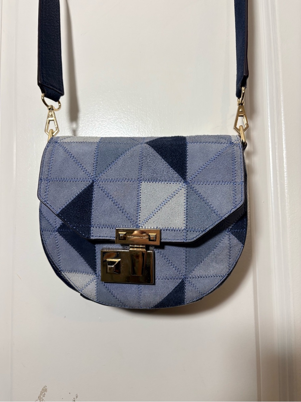 Rebecca Minkoff Blue Patchwork Leather Saddle Crossbody Bag